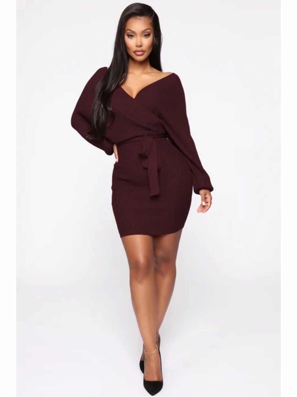 Fashion Nova Just Between Us Sweater Dress - Wine